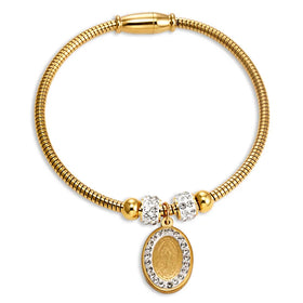 St. Benedict Bangle Medal Stainless Steel Religious Bracelet with Cross