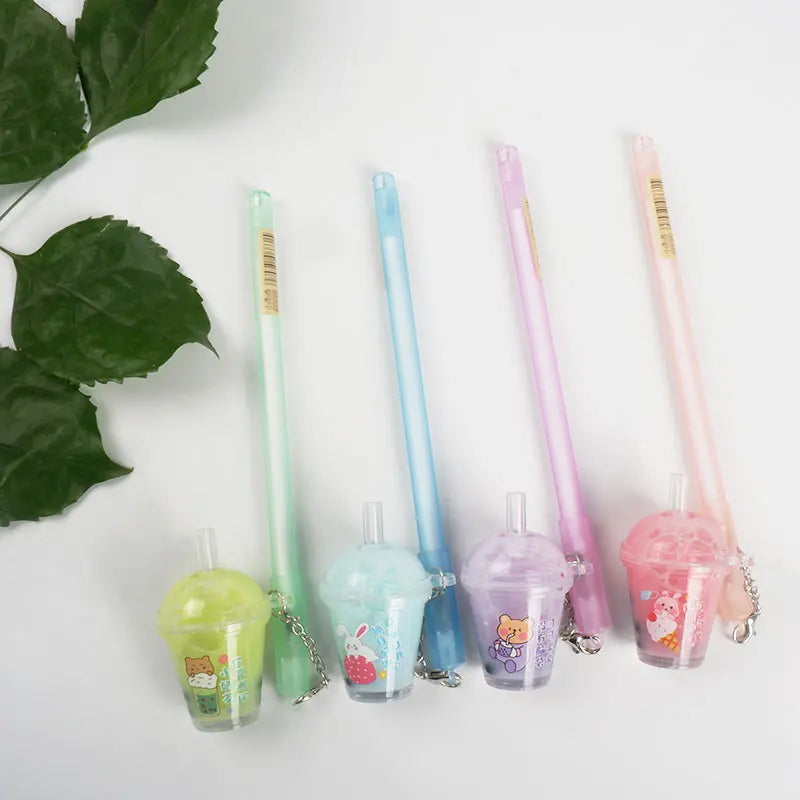 New Cute Cartoon Pens Gel Bear Boba Tea Pendant Pen for Student School Office Wholesales Suppliers Promotion Gel Pens