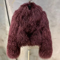 2024 Winter Warm Fluffy Coat Mongolian Sheep Fur Jackets Women Burgundy Fur Collar Coats