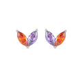 Fashion Classic Party Colored Zirconia Stud Earrings with 18K Gold Plating Stainless Steel Leaf Design for Women