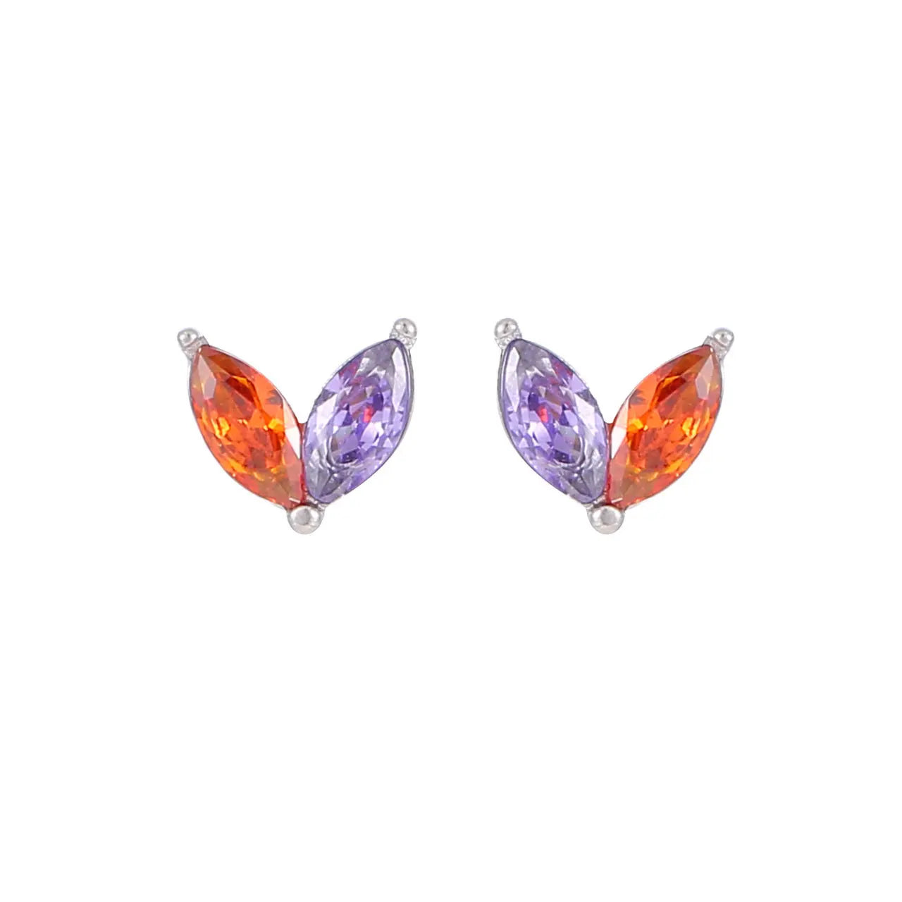Fashion Classic Party Colored Zirconia Stud Earrings with 18K Gold Plating Stainless Steel Leaf Design for Women