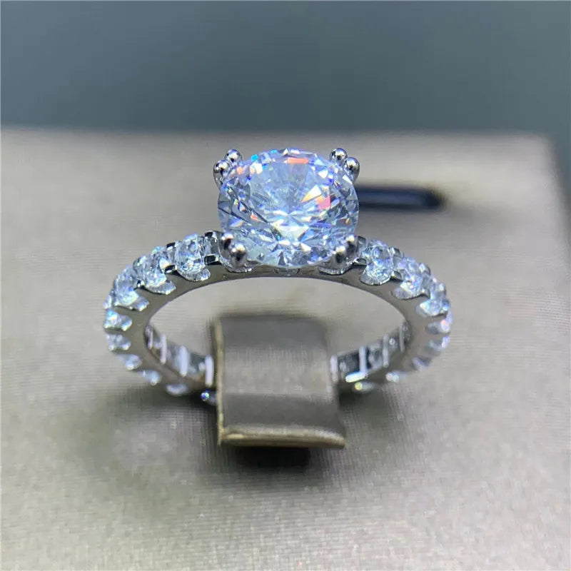 Silver 925 Original Round Excellent Cut 2 Carat Diamond Test Past D Color Moissanite Ring for Women Brilliant Gemstone Jewelry