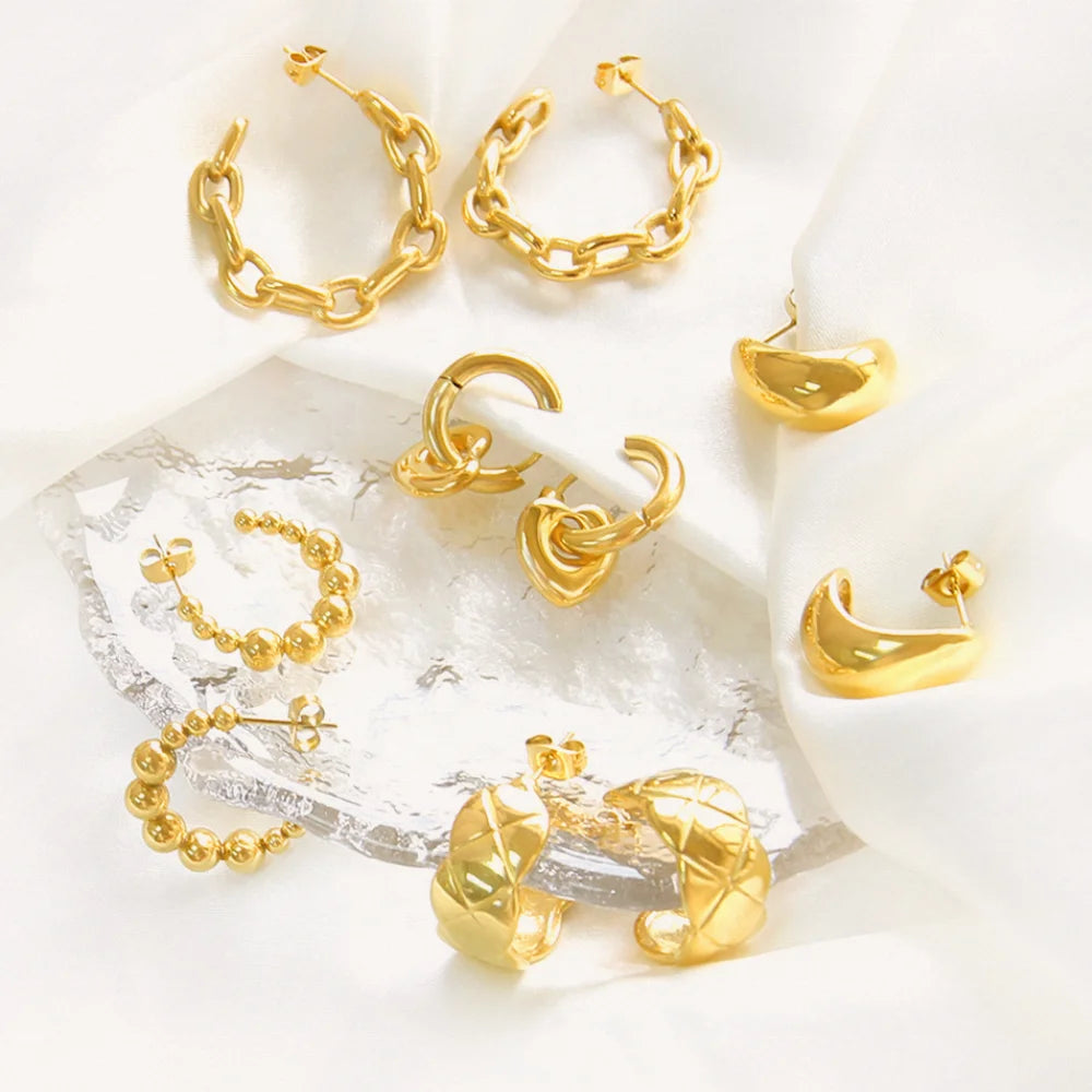 Stainless Steel Jewelry C-shape Hoop Earrings Factory Wholesale Custom Waterproof 18K PVD Gold Hoop Earrings for Women