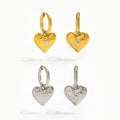 High End PVD 18K Gold Plated Waterproof Rhinestone Heart Pendant Huggie Earrings Stainless Steel Jewelry Wholesale