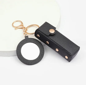 Lipstick Organizer Keychain Leather Lipstick Case With Mirror for Women Portable Lip Gloss Bag Lip Balm Holder for Travel