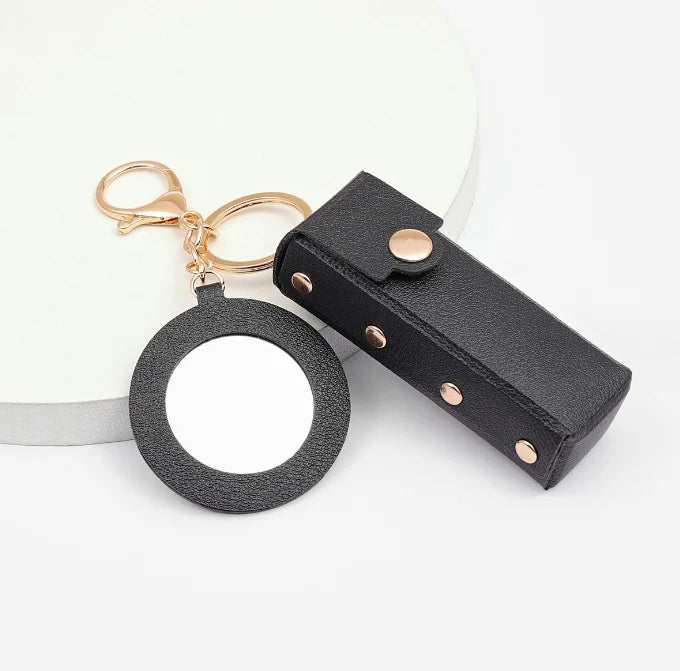Lipstick Organizer Keychain Leather Lipstick Case With Mirror for Women Portable Lip Gloss Bag Lip Balm Holder for Travel