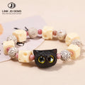 JD GEMS Women's Cute Handmade Carved Cartoon Elastic Beaded Ivory Nut Ebony Star Moon Bodhi Cat Head Gift Bracelet