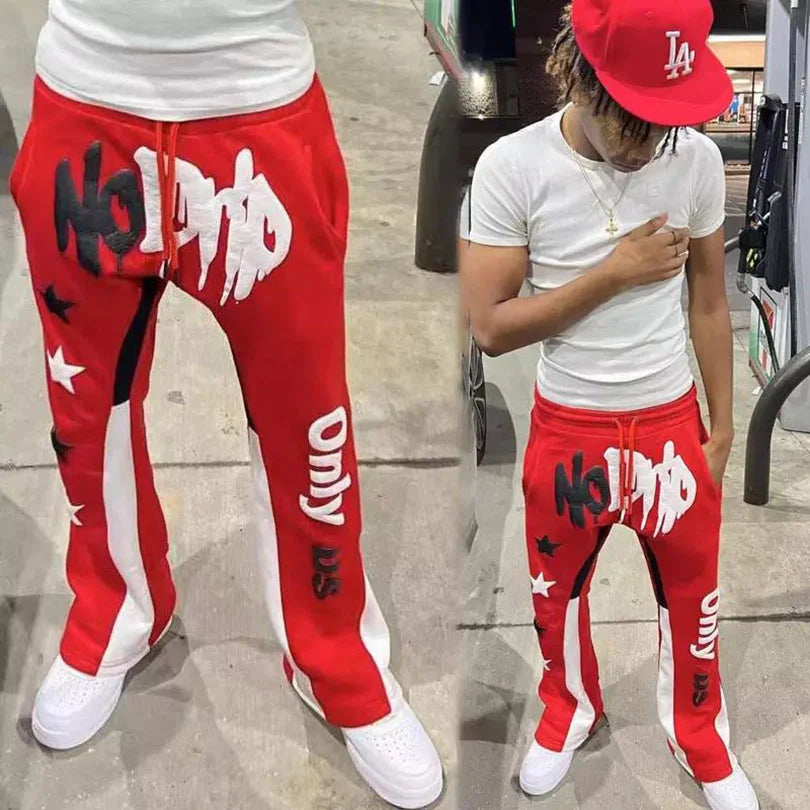 OEM French Terry Men Streetwear Flared Joggers Fleece Cotton Track Flared Sweatpants Custom Print 3d Casual Puff Logo Man