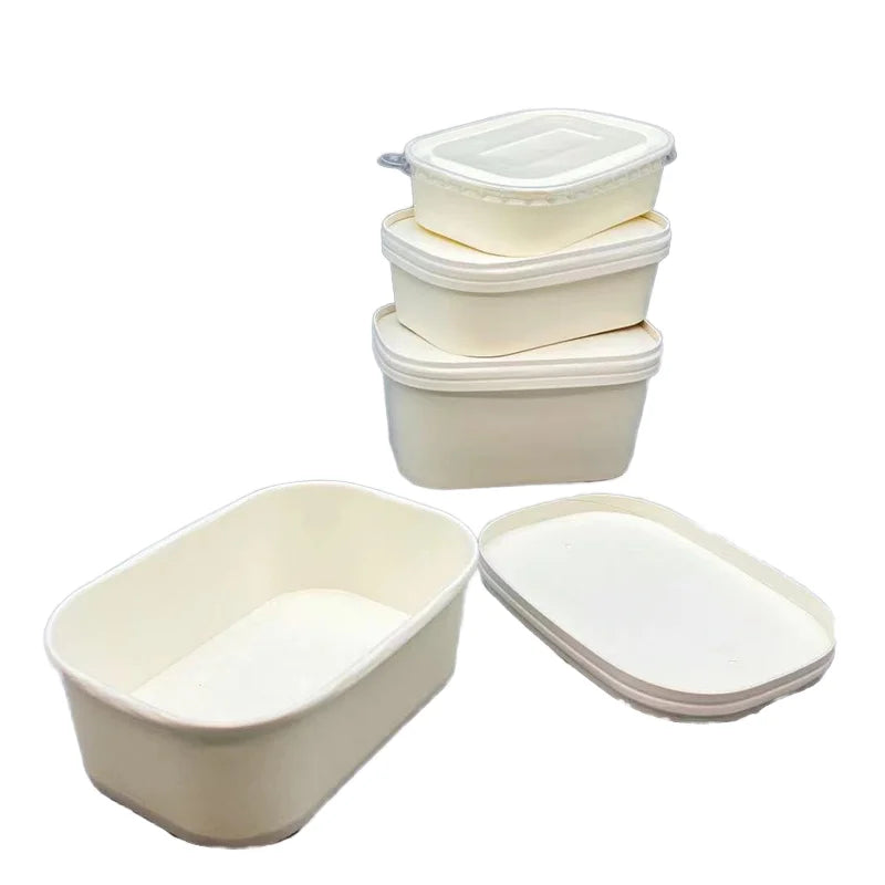 Bioleader Eco-Friendly White/Nature/Brown Disposable Single Wall Rectangular Kraft Paper Lunch Box Bowl PE Coating 500ml-1300ml