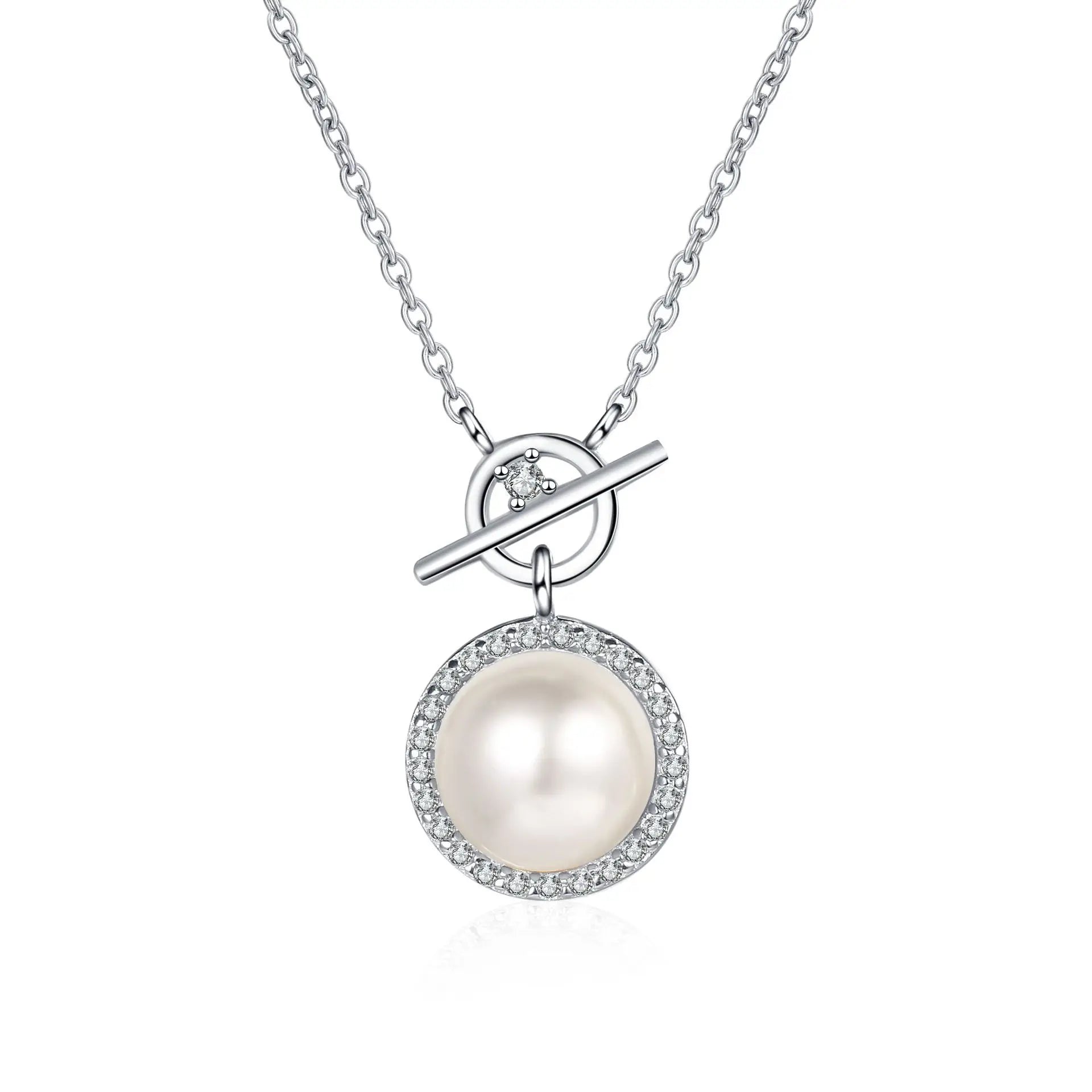 S925 Sterling Silver Moissanite Freshwater Pearl Pendant Necklace Premium Gift for Wedding or Engagement
