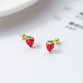 Unique Cute Red Enamel Ladies Fashion INS Christmas Party Jewelry Gift 925 Sterling Silver Strawberry Stud Earrings