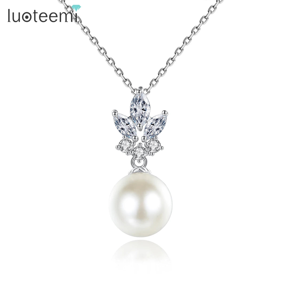 LUOTEEMI Cz Korean Fashion Trendy Simple Summer Iced Pendant New Zircon Custom Cubic Pearl Chain Necklace