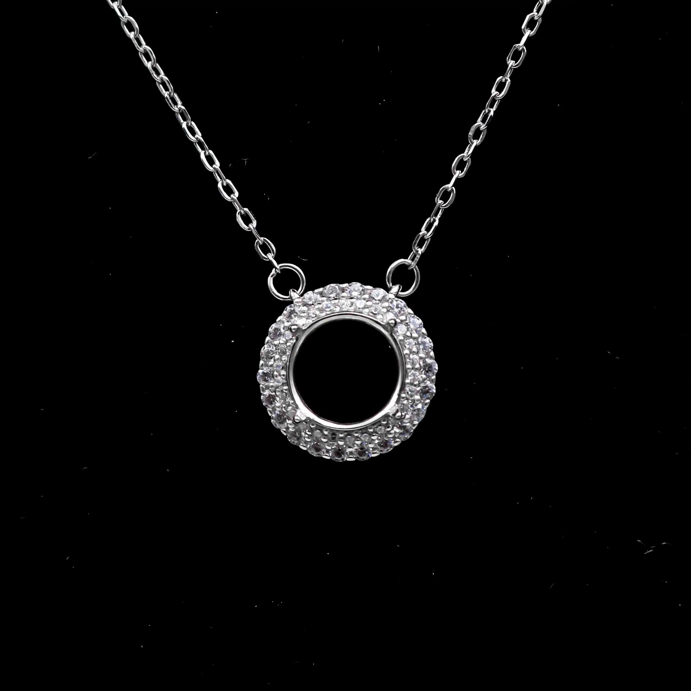 Sterling Silver 6.5mm/8mm/9mm/10mm Semi Mount Necklace Empty Frame Blank Support Setting Base Without Center Stone for Inlay DIY