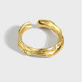 Irregular Fold Texture Fashion Jewelry Gold Plated S925 Sterling Silver Open Adjustable Rings for Women JF314