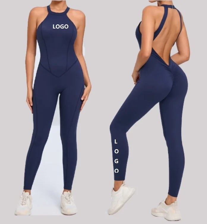 Custom Logo Gym Fitness Set  One Piece Jumpsuit Rompers Sportswear Women Jumpsuits