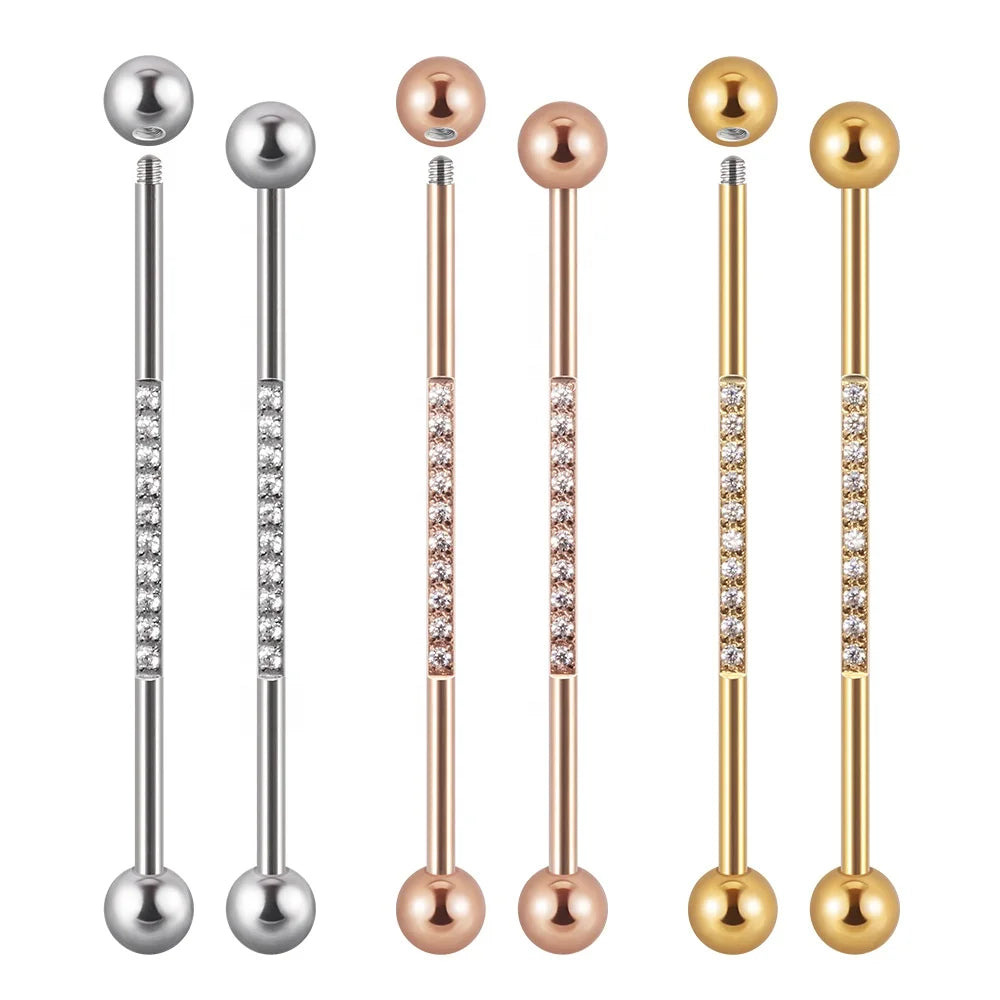 Elegant Women's Stainless Steel 14G Surgical Steel Industrial Barbell Ear Cartilage Piercing Jewelry for Gift Wholesale