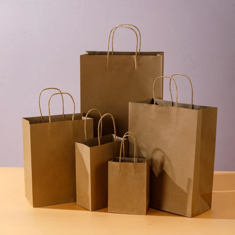 Wholesale Recyclable Kraft Brown Paper Bag with Rope Handle Your Own logo Flat Handle Kraft Paper Bag