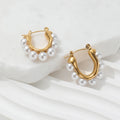 Fenny 18K Gold-plated Wholesale Ready to Ship Light Luxury Party Imitation Pearl Hoop Stainless Steel Earring for Women