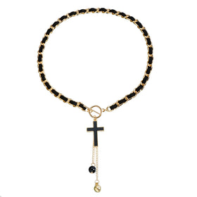 Fashion Jewelry Necklace Cross Shaped Black Pendant Necklace Women's Collarbone Necklace