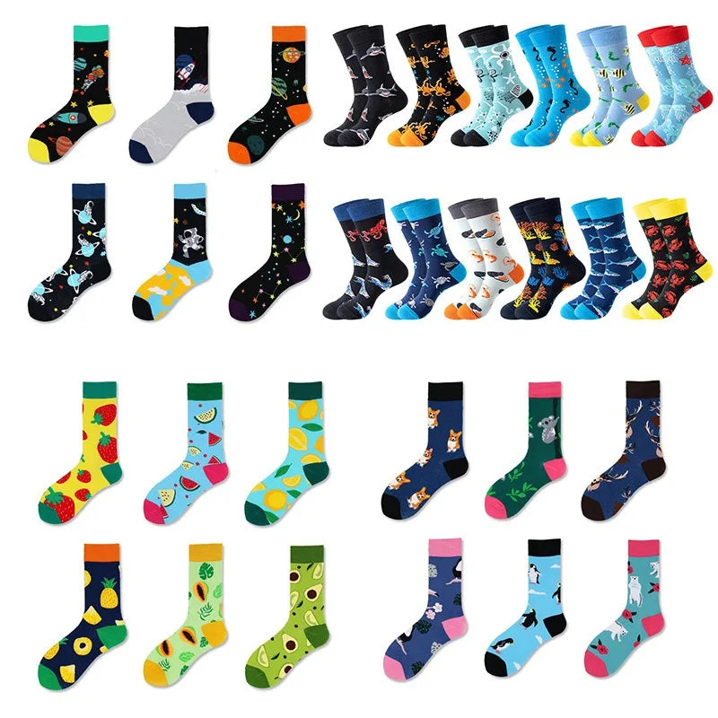 Men's 100% Cotton Dress Socks Cool Designer Whale Pattern Funny Stock Crew Happiness Wholesale With Body Logo