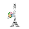 Travel Series - Silver Paris Eiffel Tower Charm Pendant Fit Pan Bracelet with Zircon for Gift Travel Design