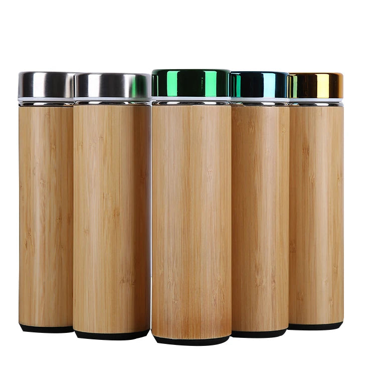 Bamboo Water Bottle Vacuum Insulated Stainless Steel Infuser Flask Durable Tumbler with Infuser