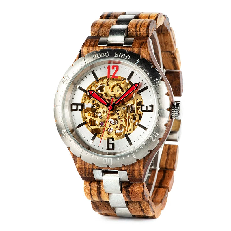 Quickshipment Men's Luxury Wood Automatic Wristwatch Sport and Fashion Mechanical Watch with Seiko Movement and Glass Dial