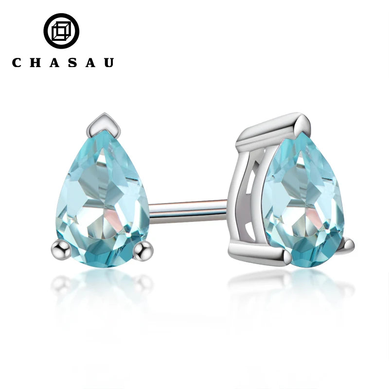 Multi Color Choice 925 Sterling Silver Pear Cut Natural Topaz Citrine Amethyst Gemstone Stud Earrings for Women