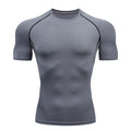 Men's Fitness Short Sleeve Sports Running Tight Round Neck T-Shirt Basketball Football Compression Quick Dryer White Red