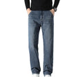High-End Trendy Brand Men's Straight Casual Pants Spring Autumn Patchwork Breathable Jeans with Elastic Waist Mid Washed Denim