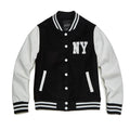 Unisex Wool Baseball Varsity Jacket for Spring Autumn Students Stand Collar High Street Style