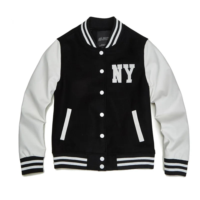 Unisex Wool Baseball Varsity Jacket for Spring Autumn Students Stand Collar High Street Style