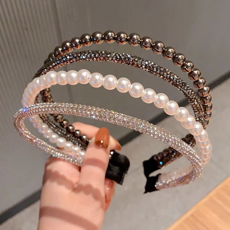 New Trending Girls Luxury Crystal Pearl Rhinestone Bling Hairband Headbands Braid Jewelry Hair Accessories for Woman