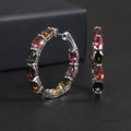 RZ0011 Abiding Fine Jewellery 2024 Women 4x6mm Colorful Stone Tourmaline 925 Sterling Silver Natural Gemstone Hoop Earrings