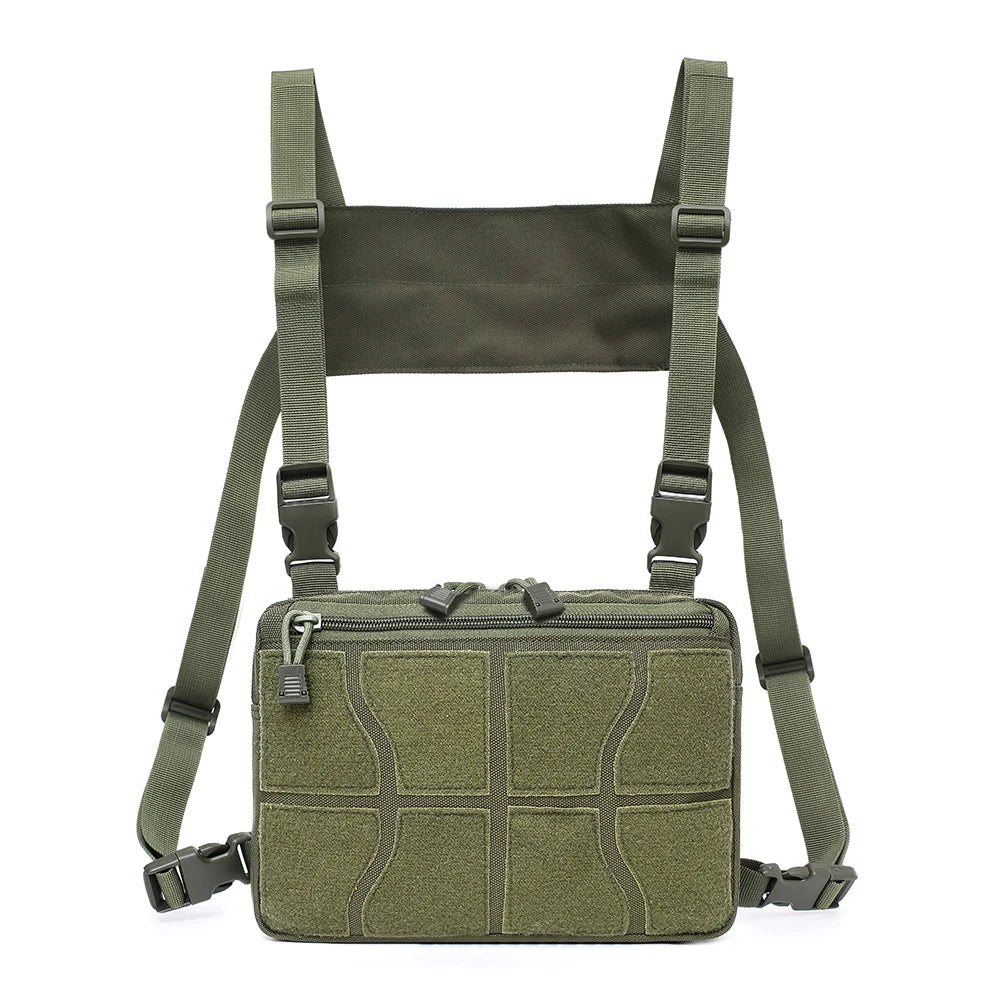Universal Front Pack Pouch Vest Zipper Closure Fashionable Nylon Lined Chest Bag Hands-Free for Outdoor Activities Tactical Use