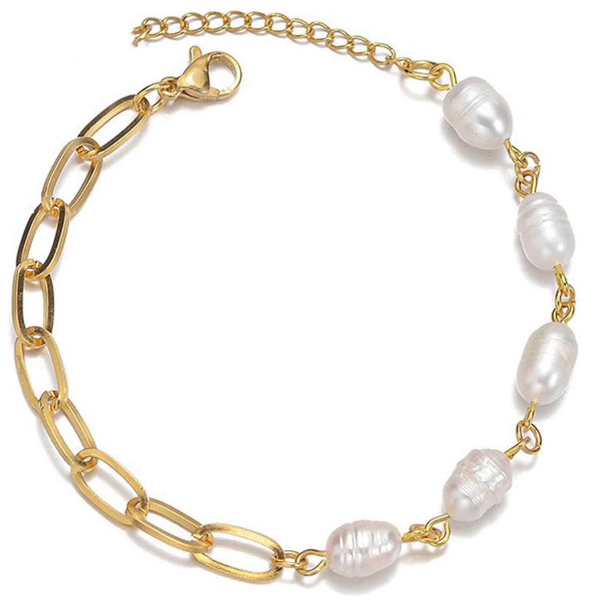 New Natural Freshwater Pearl Paper Clip Chain Bracelet Waterproof Stainless Steel PVD Gold Plated Crowd Design Jewelry Wholesale