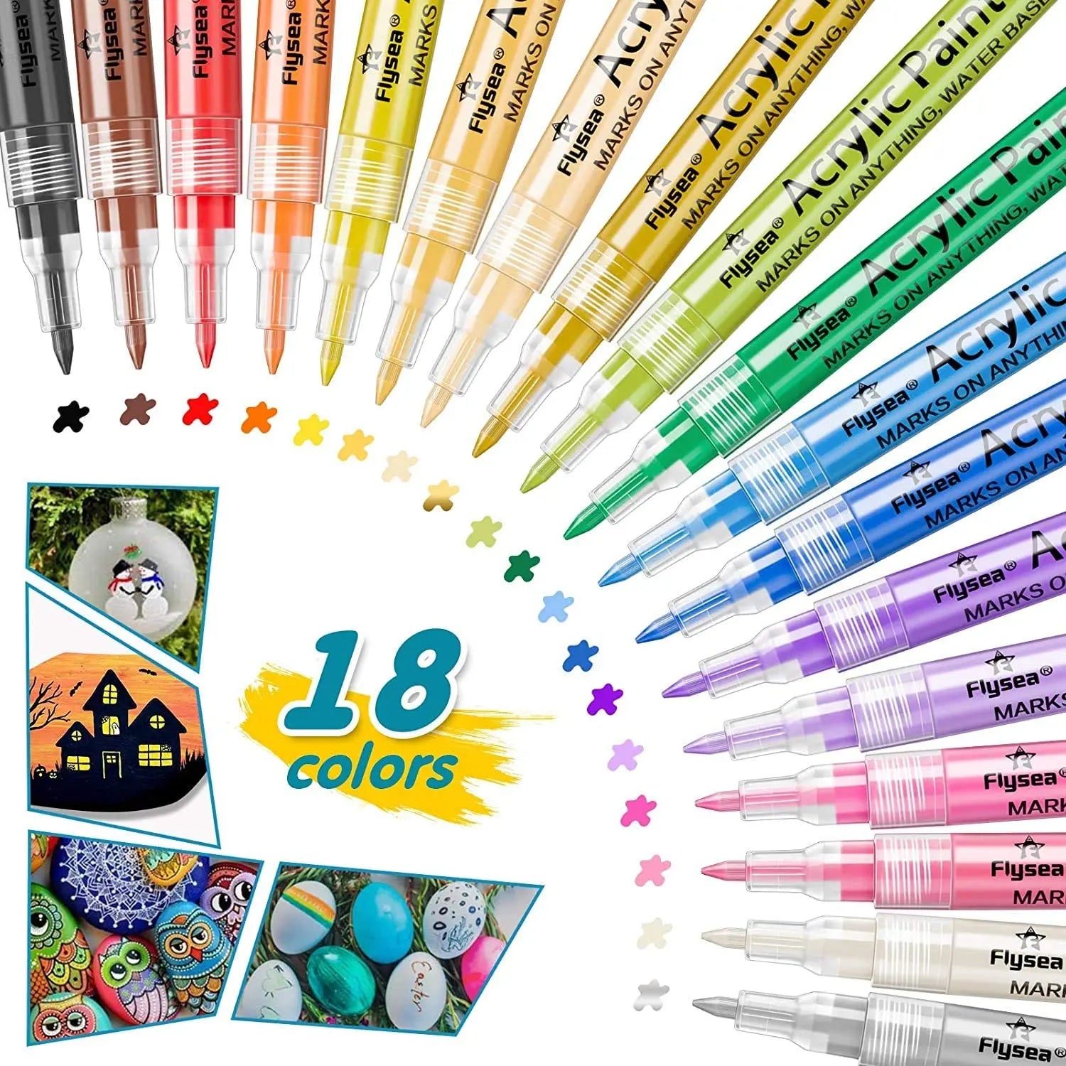 Acrylic Paint Pens 18 Colors Permanent Paint Art Markers Water Based Pen Set