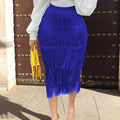 Wholesale Custom Solid Office Ladies Skirts High Waist Stretch Tassel Womens Skirts Sexy Midi Fringe Skirt