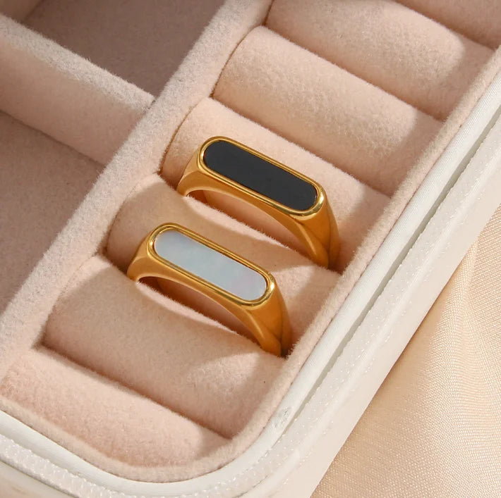 Fashion Jewelry Rings 18K Gold Plated Stainless Steel Long Shell Rings for Women Girls