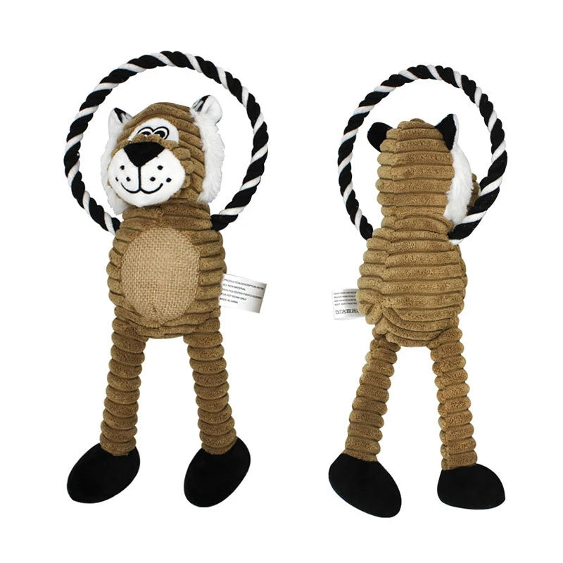 Factory Price New Eco-Friendly Interactive Lion Elephant Monkey Squeak Cat Rope Toys Soft Plush Nylon