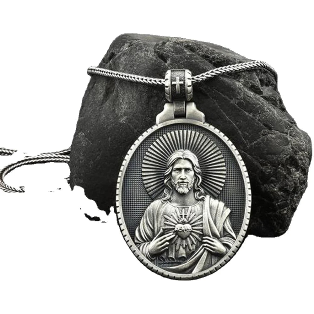 Jesus Bible Verse Necklace for Women Men With Christian Jewelry Virgin Mary Circle Disc Medal Pendant