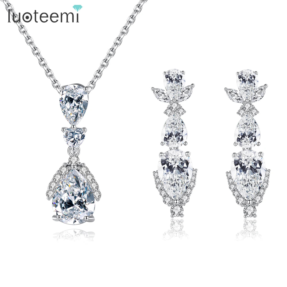 LUOTEEMI New Arrival Zircon Fashion Earring Woman Necklace Lady Designer Earing Wholesale Aaa Cubic Jewelry Set