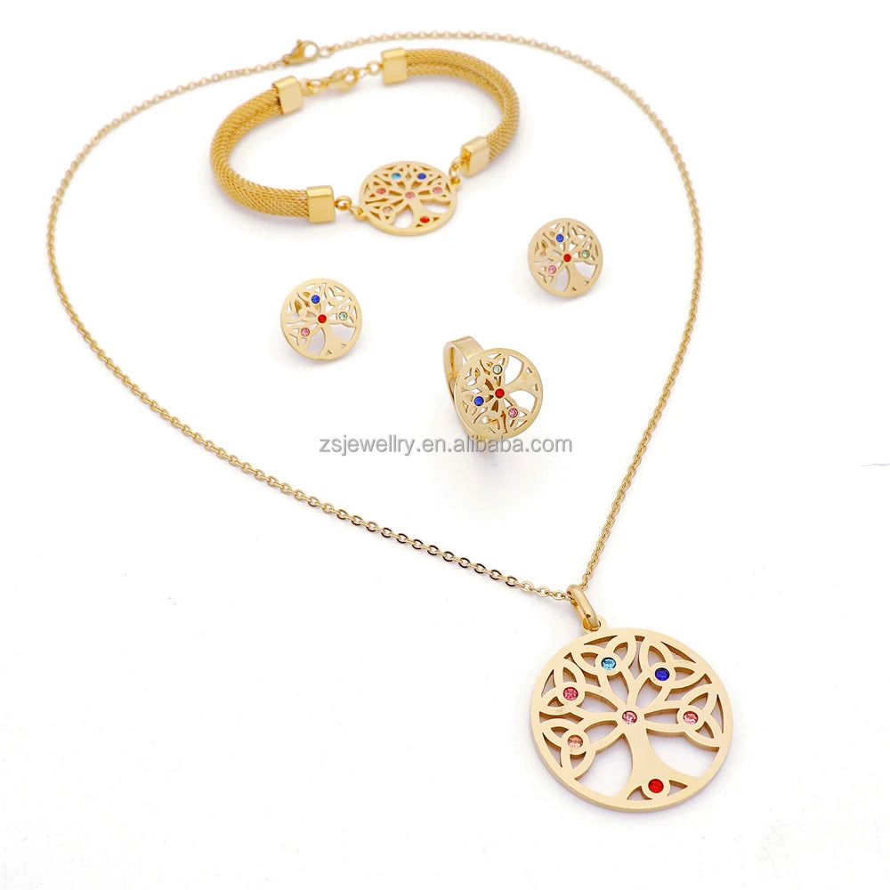 Necklace Bridal Jewelry Indian Set Gold Stainless Steel Tree of Life Indian Plated Women 18K Zircon Geometric 1pc/opp Bag CN;GUA
