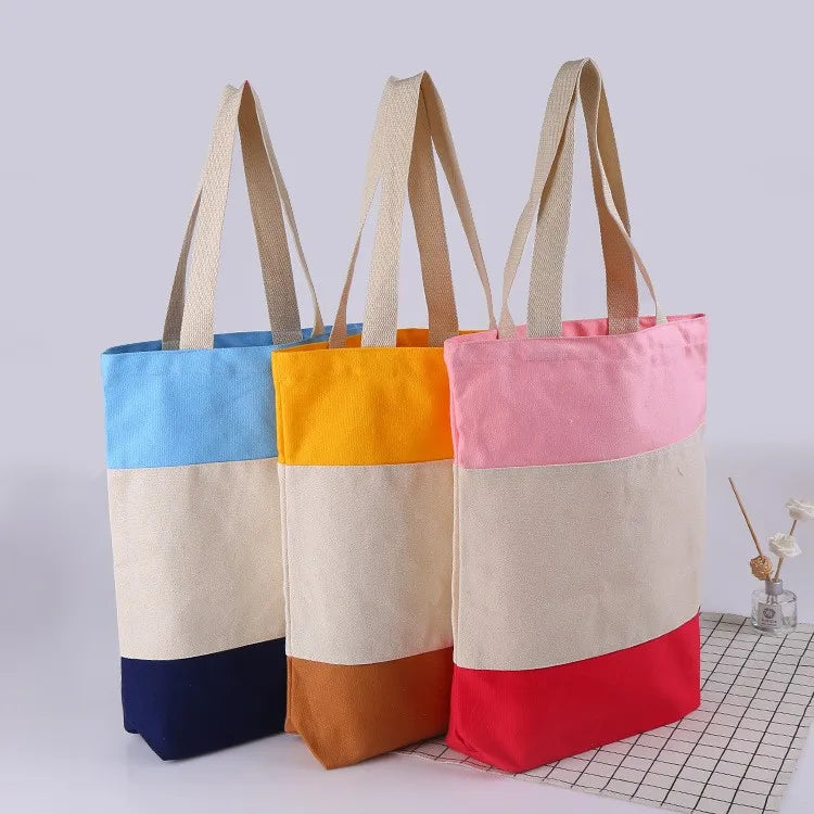 Eco-Friendly Beige Cotton Canvas Tote Bag Bottom Custom Letter Pattern Shopping Packaging Wholesale Women Bag Student Bag