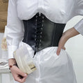 Adjustable Black Corset Waist Belt for Women Elastic Leather Waist Band Belts Wide Elastic Tie Waspie Belt for Dresses 4.7inch