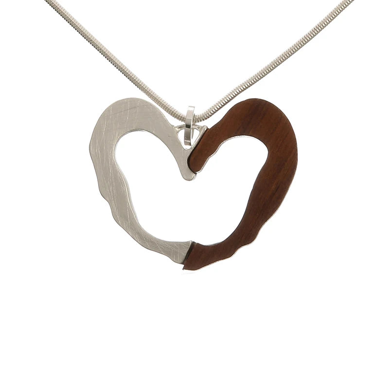 High Quality Wood Love Heart Pendant Long Sweater Chain Necklace for Girls Wedding Birthday Anniversary Gifts