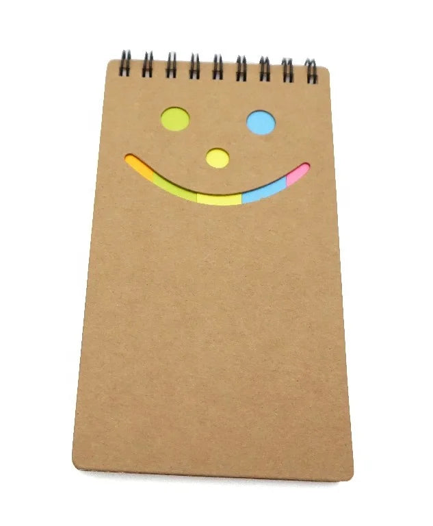 Recycled Smiling Face 032 Kraft Note Book with a Smiling Face and Assorted Sticky Note