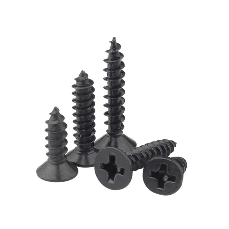 Custom M1-M8 Thread Size Steel Self-Tapping Screws Black Cross Recessed Flat Countersunk Head Pointed Tail for Wood