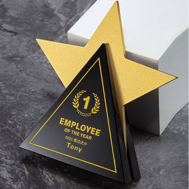 Creative Five Pointed Star Crystal Trophy Customized Competition Trophy Souvenir Authorization Plate Engraved Glass Medal