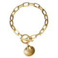 Paperclip Chain Jewelry Women Style 18K Gold Plated High Polish Trendy Fashion Stainless Steel Shell Bracelet Toggle Clasp